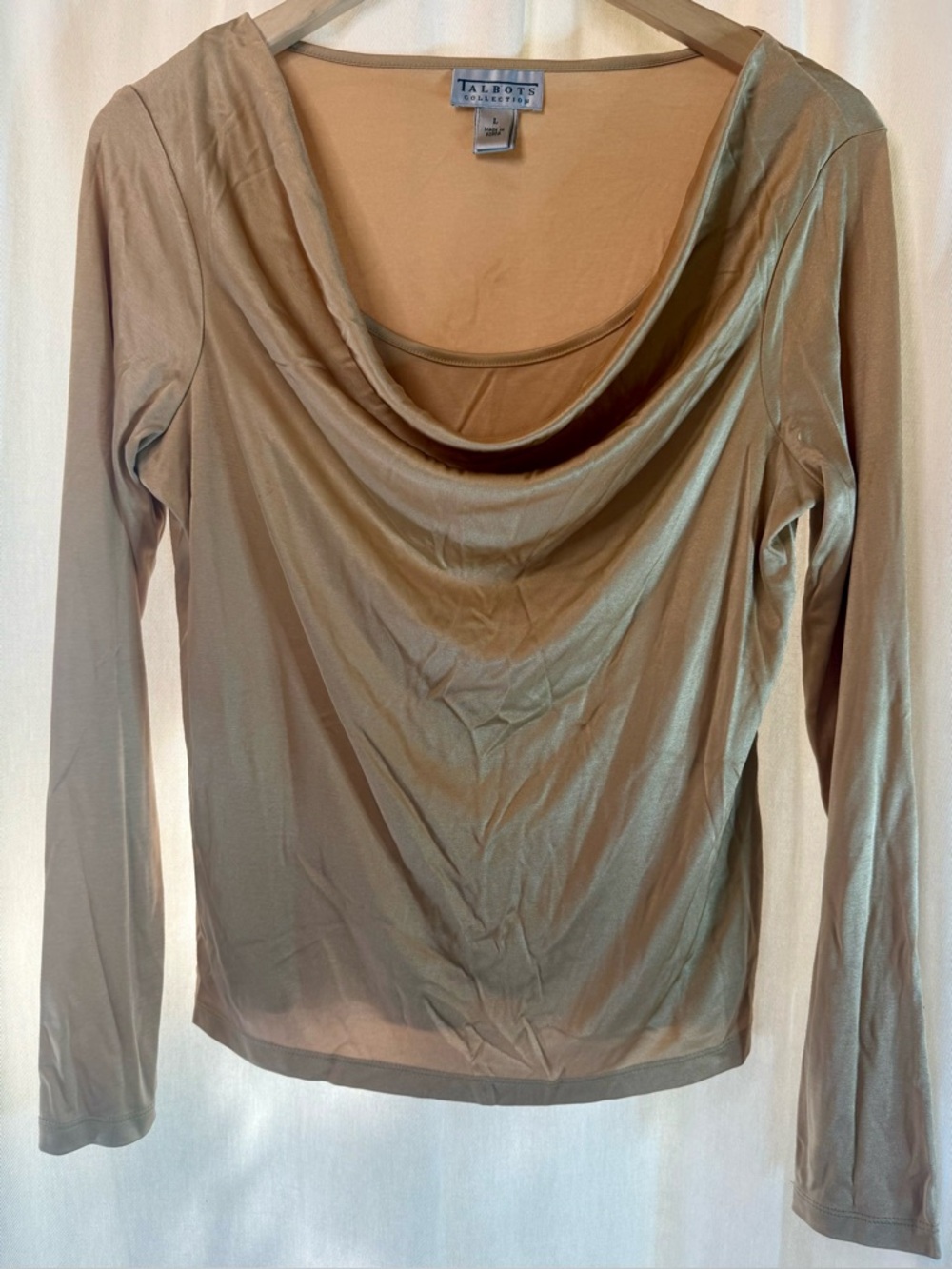 Talbots Women's Long-Sleeve Cowl Neck Top in Gold Taupe